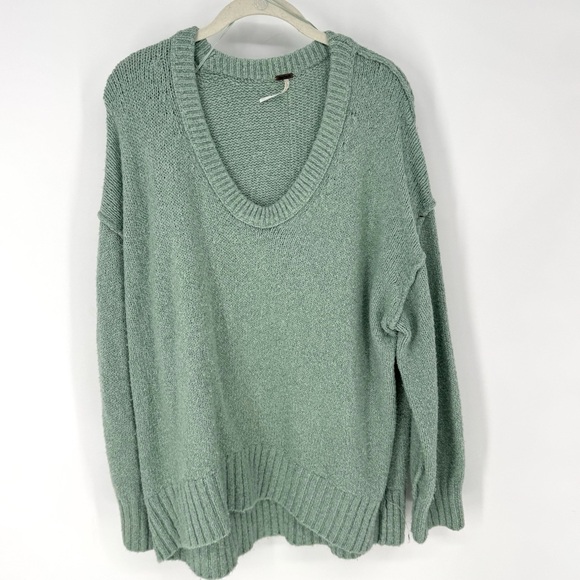 Free People cotton blend oversized bohemian cottagecore mint green Sweater - Picture 3 of 8